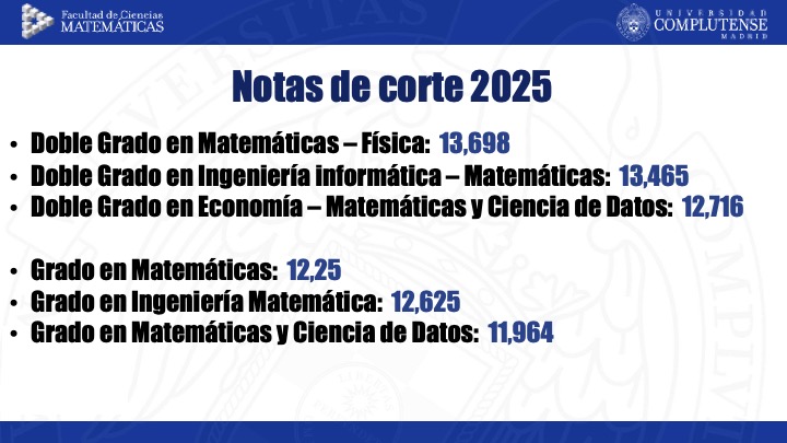 Notas de corte en la Facultad de CC. Matemáticas