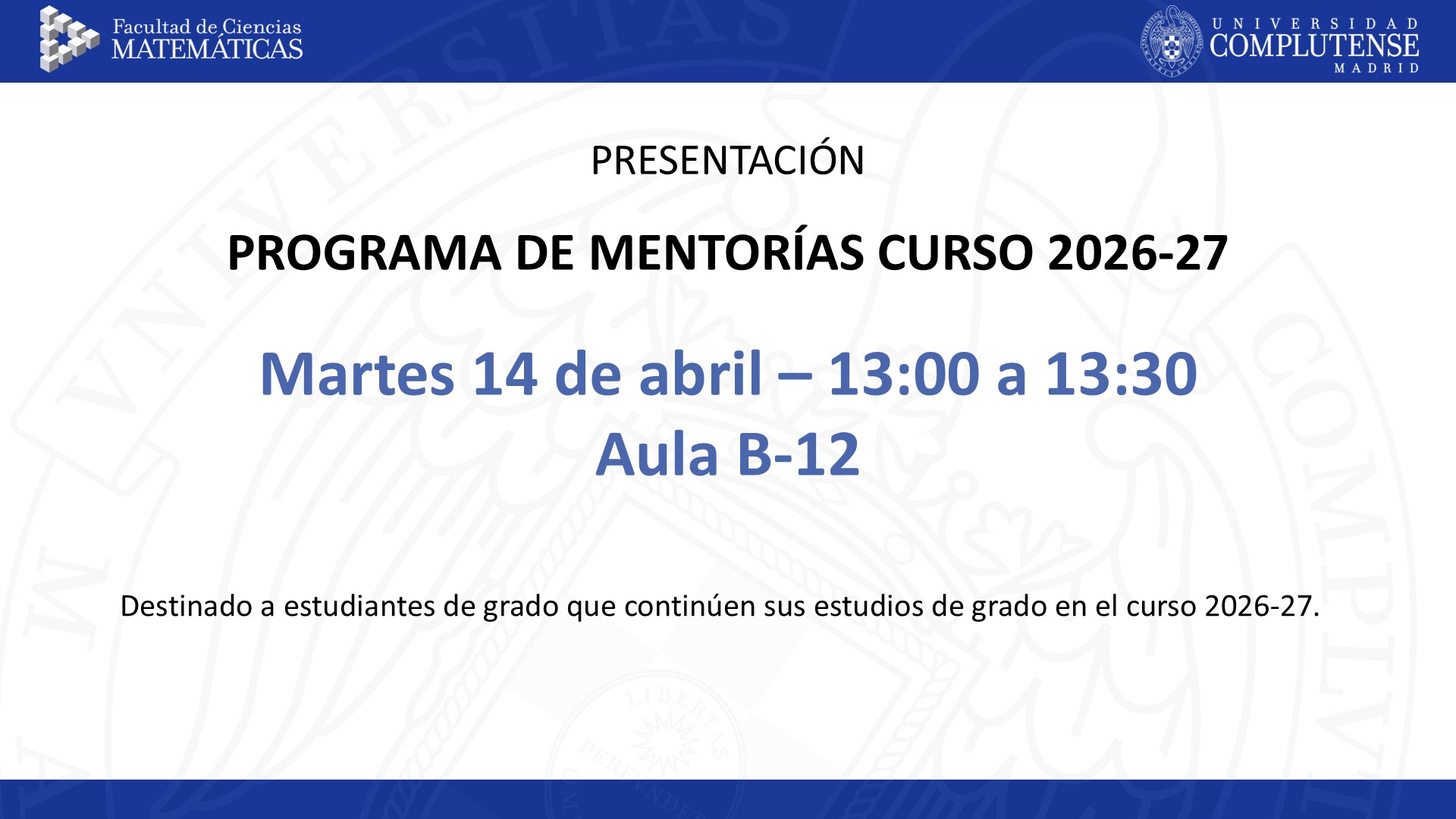 Presentación del Programa de Mentorías 2026/27